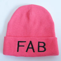 acrylic beanie with word embroidery