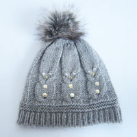 mohair acrylic cable hat with fake fur pompom