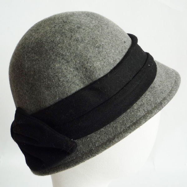 grey hat with a bow