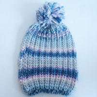 multi chunky acrylic hat with pom pom