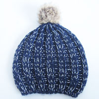 chunky acrylic  hat with fake fur pompom
