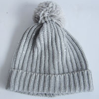 foil printed hat with pompom