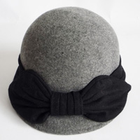 grey hat with a bow