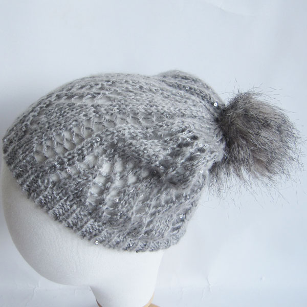 mohair acrylic hat with fake fur pompom