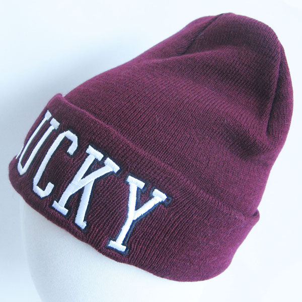 acrylic hat with word embroidery