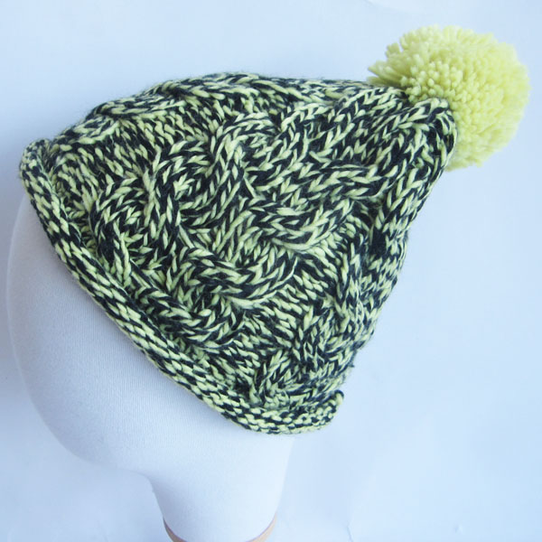 multi chunky acrylic hat with pom pom