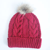 chunky acrylic hat with fake fur pompom
