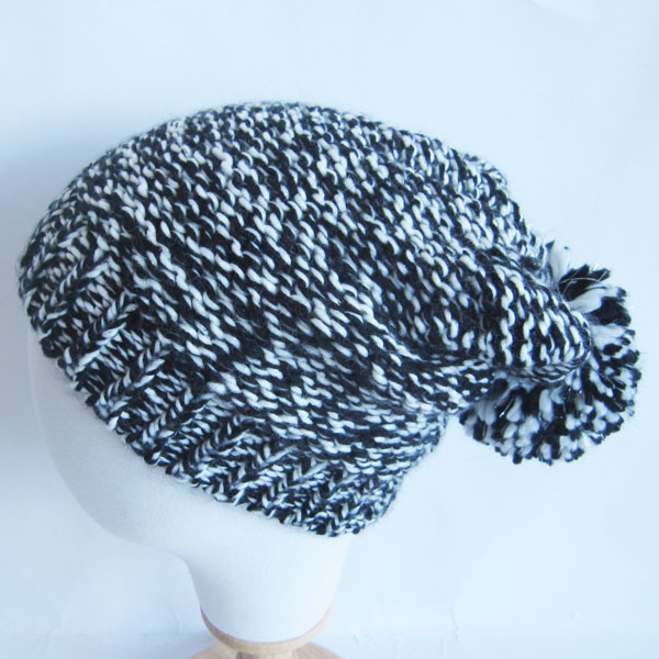 multi chunky acrylic hat with pom pom
