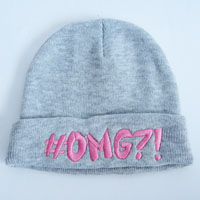 acrylic hat with word embroidery
