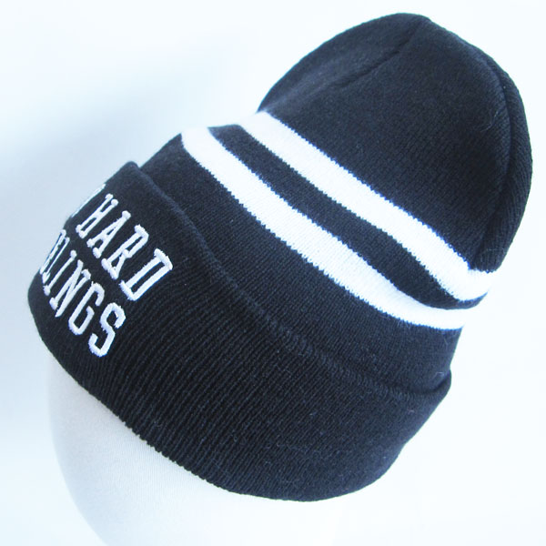 acrylic stripe hat with word embroidery