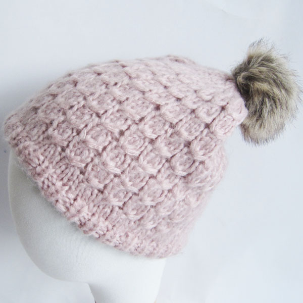 pink mohair hat with pompom