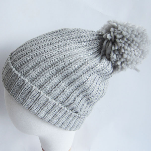 foil printed hat with pompom