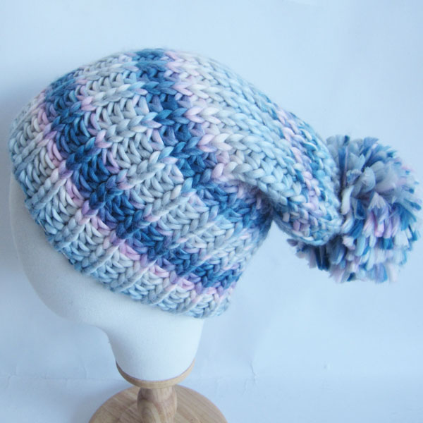 multi chunky acrylic hat with pom pom