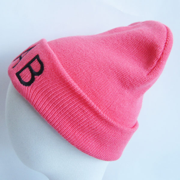acrylic beanie with word embroidery