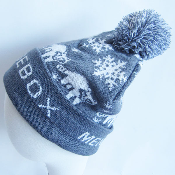 acrylic jacquard hat with pom pom
