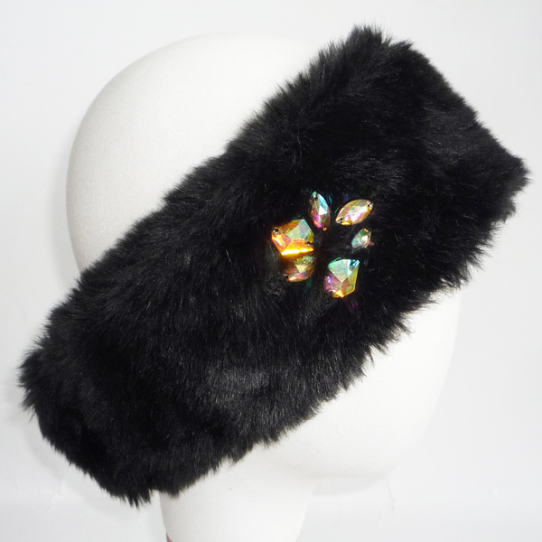 fur headband with stones