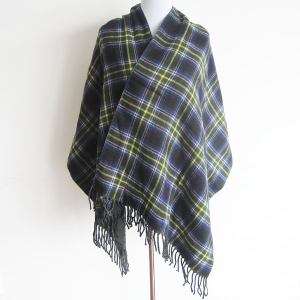 Acrylic woven check reversible cape