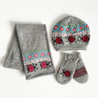 jacquard scarf/hat/mitten set