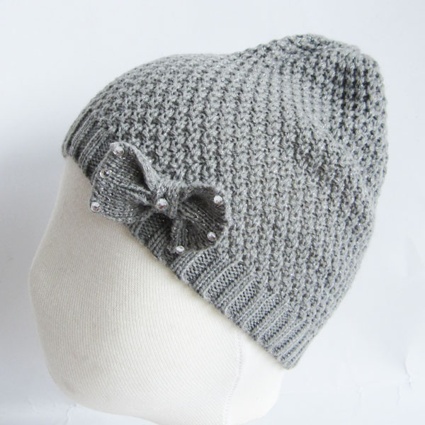 grey hat with bow