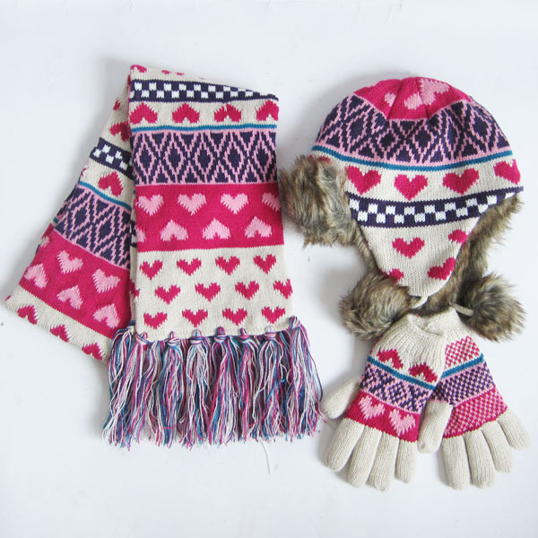 jacquard scarf/trapper/glove set