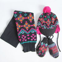 jacquard scarf,hat,mitten set