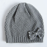 grey hat with bow