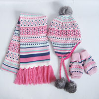 acrylic jacquard scarf,trapper and mitten set