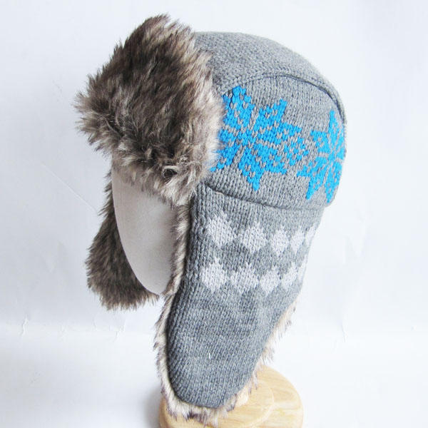 men's acrylic jacquard trapper with fake fur