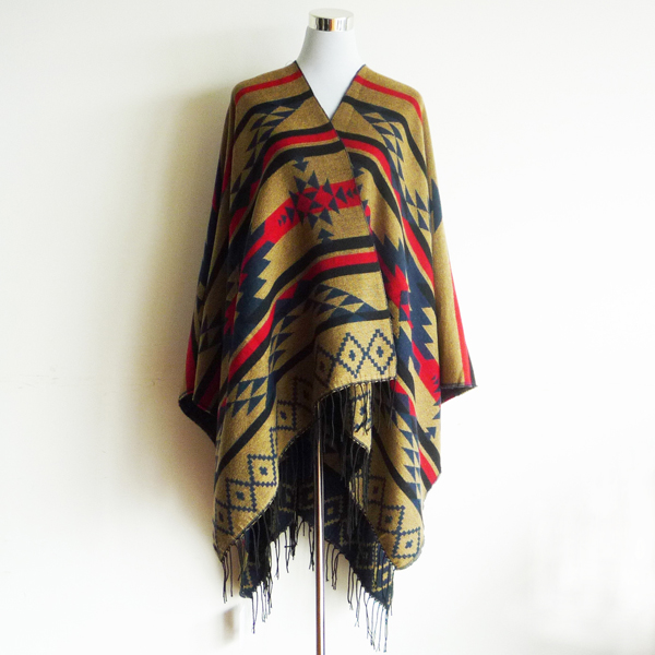 camel jacquard cape