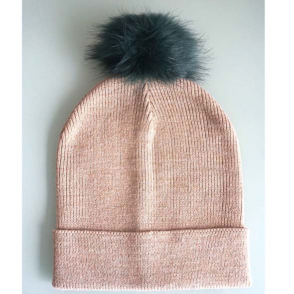 slouch beanie with fake fur pompon