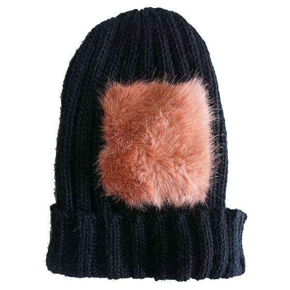 acrylic beanie with fake fur trimming