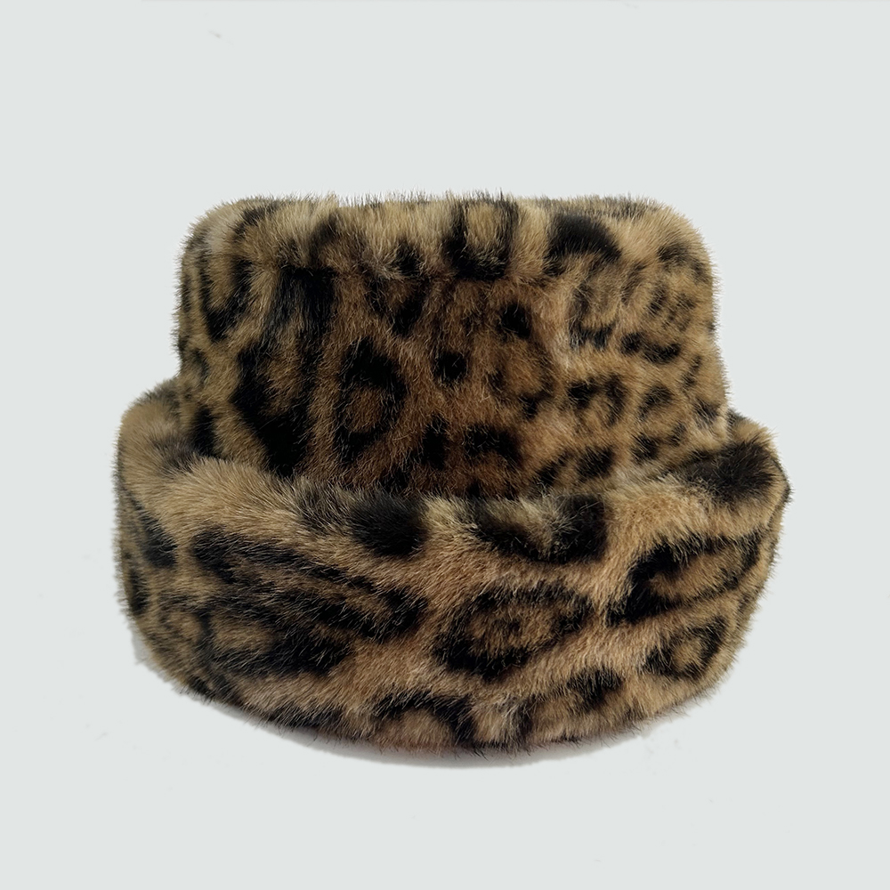 fake fur hat with animal pattern