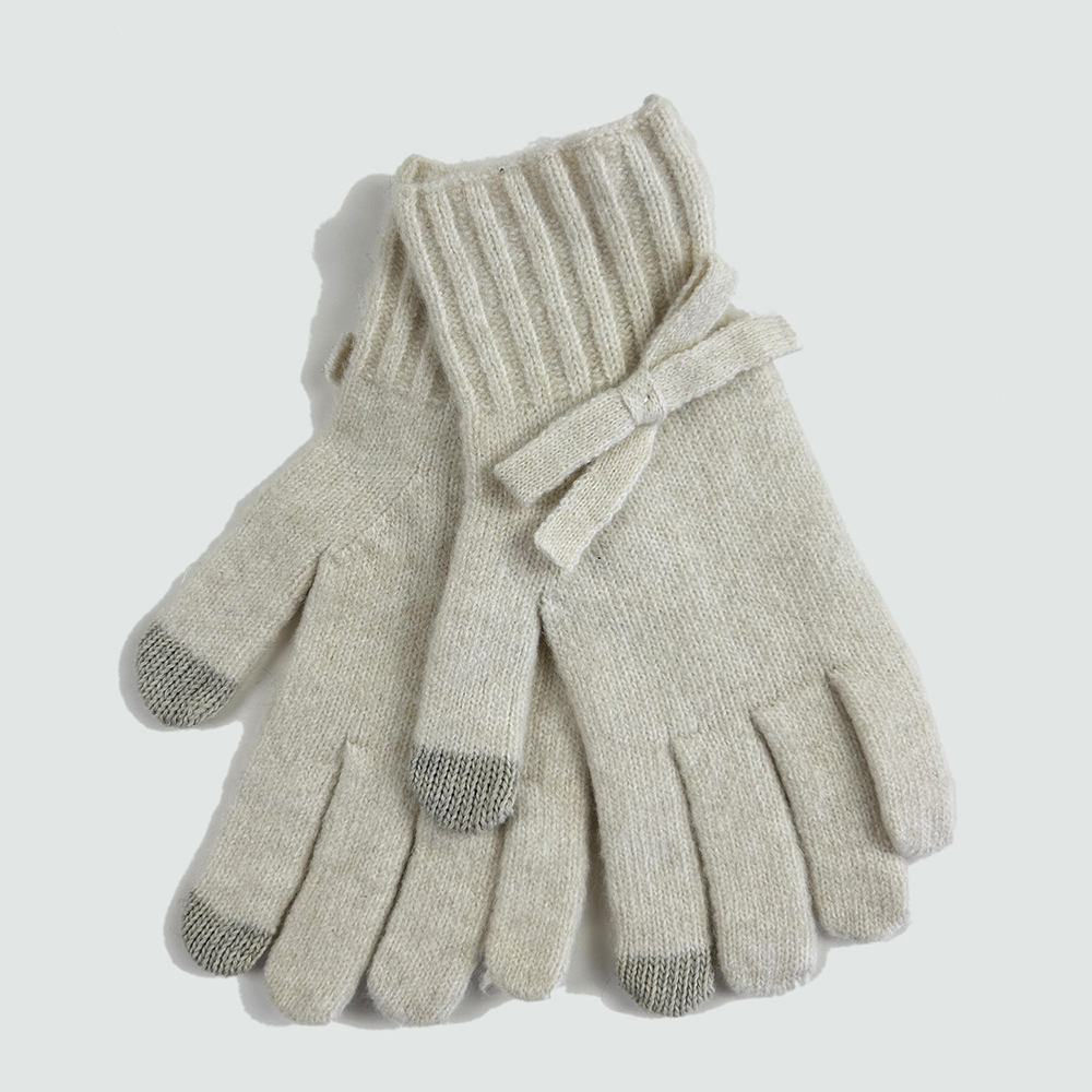 knitted gloves with bow trim