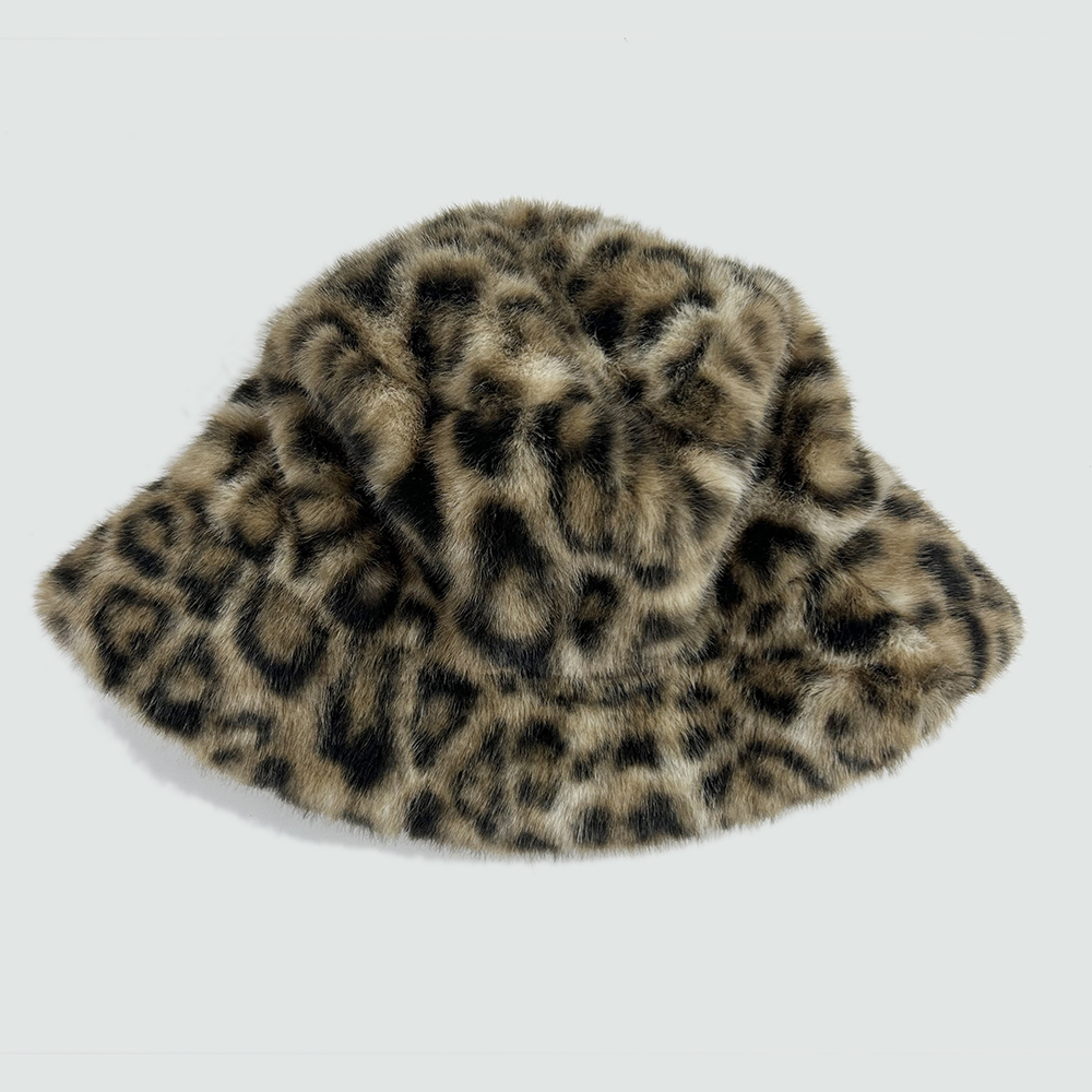 fake fur bucket hat with animal pattern