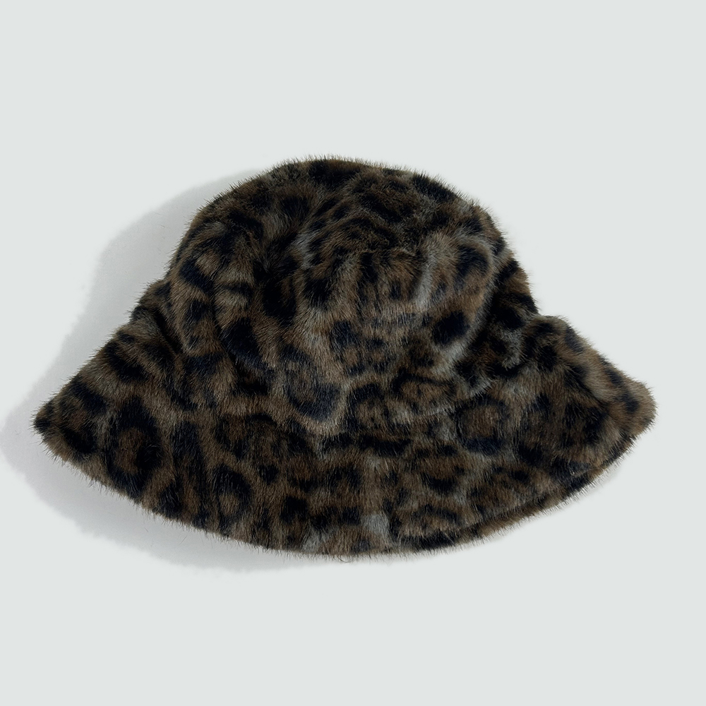 fake fur bucket hat with animal  pattern